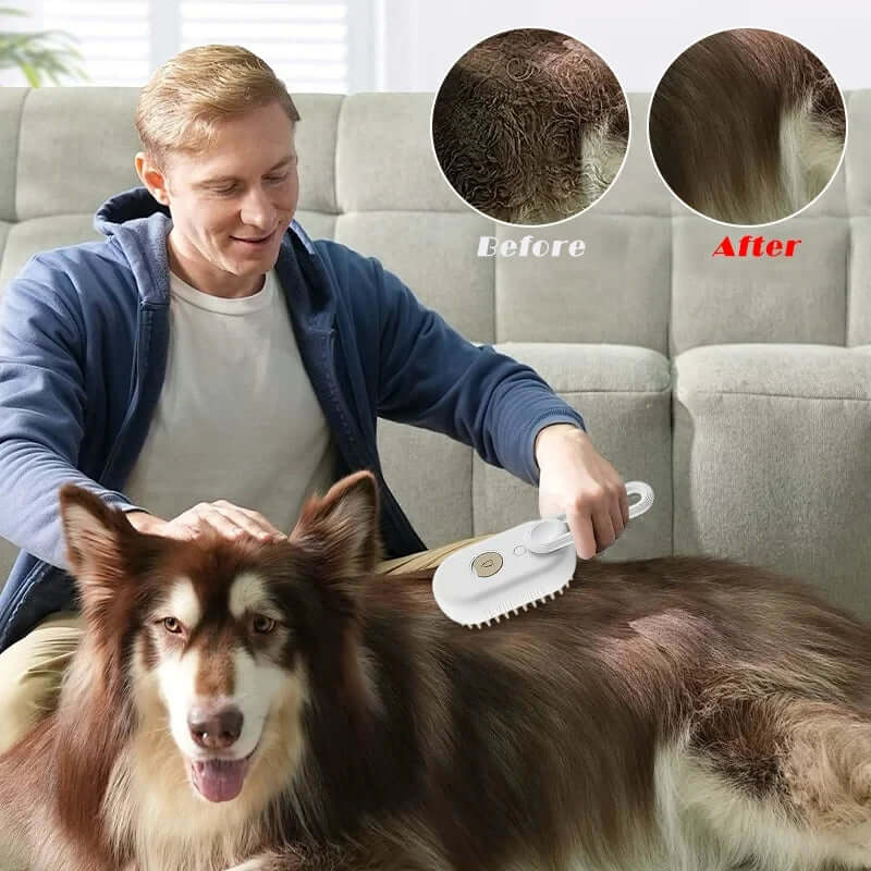 MistMagic Pet Brush: 3-in-1 Steam Cleaning & Grooming Tool for Cats and Dogs