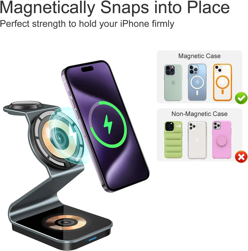 Magnetic 3 in 1 Wireless Charger for iPhone 15 14 Pro Max