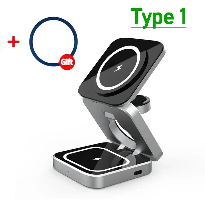 "MagnaCharge Trio: Foldable Magnetic Wireless Charging Station"