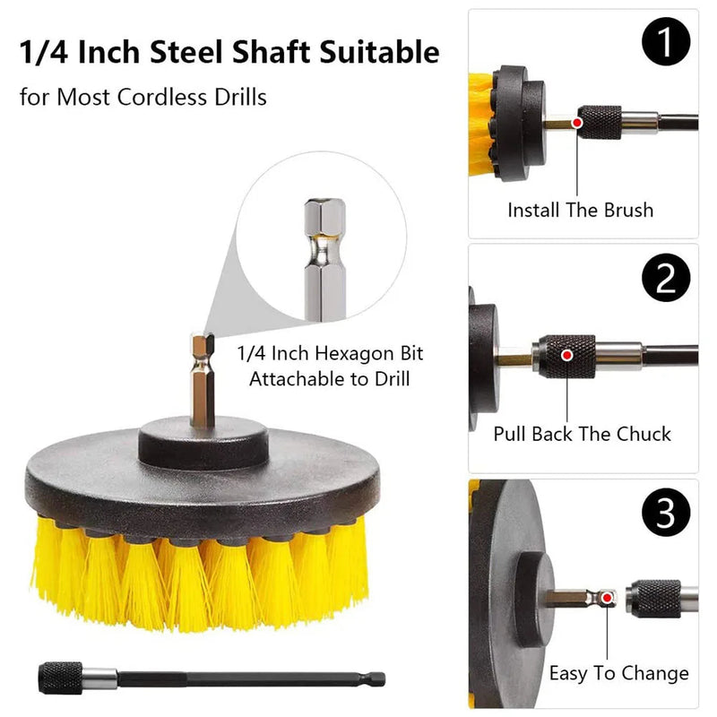 SpinScrub Master: Drill Brush Set for Auto & Glass Cleaning